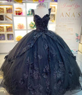 3D Floral Straps Black Quince Dresses Applique Sweet 16 Party Dress - MyChicDress