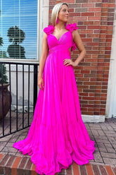 A-line Beach Fuchsia Evening Dress Sexy with Ruffles