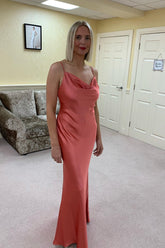 Vestido de novia formal con escote vuelto y tirantes estilo sirena, económico, con escote vuelto y color rosa