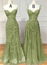 Cheap Green Lace Prom Dress Sage Long Evening Dress UK - MyChicDress
