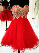 Cheap Red Homecoming Dresses Gold Applique Party Sweet 16 Dress - MyChicDress