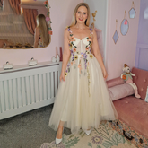 Custom Made A Line Ankle Length Floral Prom Dress 2025 Floral Embroidery - MyChicDress