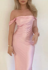 Floor-length Pink Evening Dress UK Satin Mermaid Off The Shoulder