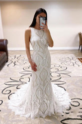 Gorgeous Mermaid Lace Wedding Dress Beach Sleeveless - MyChicDress