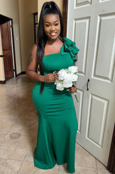 Mermaid One-Shoulder Emerald Green Wedding Guest Dress with Ruffles - MyChicDress