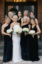 Mix-and-Match Black Velvet Bridesmaids Dresses for Winter Wedding
