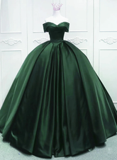 Off the Shoulder Ball Gown Green Satin Quinceanera Dresses - MyChicDress