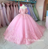 Princess Pink Quince Dress 3D Butterfly Ball Gown XV Dress Off Shoulder - MyChicDress