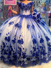 Princess Royal Blue Vestidos De 15 Quinceanera Dresses 3D Floral Crystals - MyChicDress