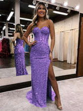 Purple Violet Prom Dresses Velvet Sequin Sweetheart Sleeveless Long - MyChicDress