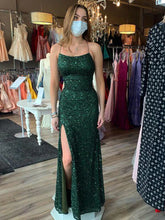 Simple Spaghetti Straps Dark Green Sequin Prom Dresses Mermaid - MyChicDress