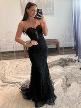 Mermaid Lace Long Black Prom Dresses Strapless with sequins - MyChicDress