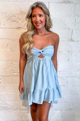 A-Line Blue Strapless Short Homecoming Dress V-Neck