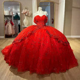 Ball Gown Quinceanera Red Dresses Lace Beaded Sweet 16 Party Dress Mychicdress