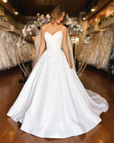 Beach Satin Strapless Corset Wedding Dress for Bride Mychicdress