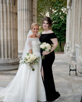 Cheap Black Satin Bridesmaid Dress Off the Shoulder with Slit