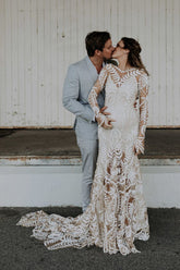 Cheap Boho Lace Maternity Wedding Dress Lace Long Sleeves