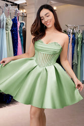 Corset Sage Green Hoco Dress Strapless Tight with Beading