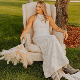 Customized Mermaid Halter Beach Wedding Dress Lace Sleeveless