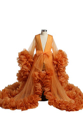 Cute orange Flower Girls Dresses Organza Ruffles Baby Party Frocks