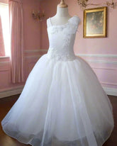 Cute White Flower Girl Dress Tulle Flowers with Bow
