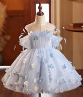 Fairy Blue Flower Girl Wedding Dress off Shoulder Princess Pageant Dress Mychicdress