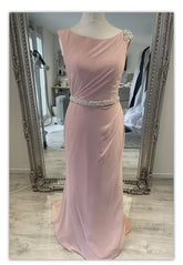 Custom Made Pink Chiffon Bridesmaid Dress Sleeveless With Pearls Waistband Mychicdress