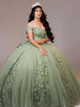 Floor Length Sage Green Quinceanera Dresses with Floral Pearls Off the Shoulder