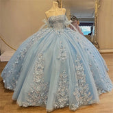 Light Blue Floral Quinceañera Dress for Sweet 16 Birthday Party Dress Mychicdress