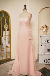 Light Pink Ruffle Evening Dress Chiffon Tiered Wedding Guest Dresses