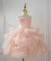 Luxury Pink Flower Girl Dress Tulle Short Pageant Dress for Little girls