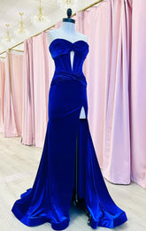 Mermaid Royal Blue Velvet Formal Dress for Winter Wedding Mychicdress