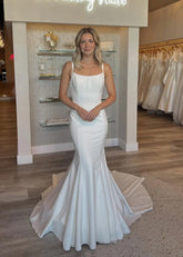 Minimalist Satin Wedding Dresses Backless Mermaid Scoop Neck