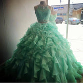 Organza Layered 2 Piece Quinceanera Dresses Ball Gowns With Lace Crop