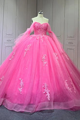 Hot Pink Quinceanera Sweet 15 Dress Crystal Sleeveless with Beading Mychicdress