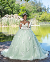 Princess Light Green Quinceanera Dress Lace Appliques Off shoulder
