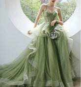 Sage Green Tulle Corset Quinceanera Dresses Ball Gown Spaghetti Straps Mychicdress