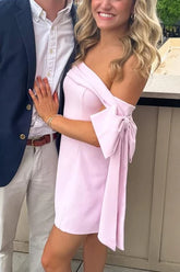 Satin Pink Homecoming Dress Short Mermaid Off-Shoulder