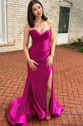 Sexy Fuchsia Prom Dress Strapless Mermaid Formal Gown Sleeveless