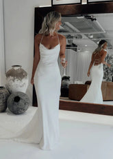 Sheath Minimalist Beach Wedding Dress Chiffon Sleeveless Mychicdress