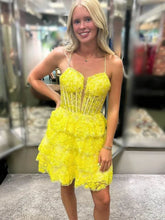 Short Layered Yellow Homecoming Dresses Ruffles A Line V Neck