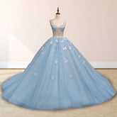 Sky Blue Quinceanera Dresses with 3D Butterfly Beading Appliques Mychicdress