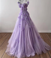 Sweetheart Lilac Formal Dress with 3D Flowers Off Shoulder Quince Dress Mychicdress