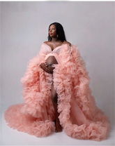 Pink Organza Ruffle Maxi Maternity Pregnancy Dress for PhotoShoot
