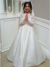 A Line Long Sleeves Lace Satin White Flower Girl Dresses MyChicDress