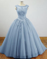Charming Blue Sweet 16 Dress Tulle Lace Ball Gown Quinceanera Dress MyChicDress