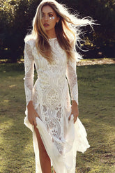 Cheap Lace Bohemian Bridal Gowns UK Long Sleeves Vintage Wedding Dress MyChicDress