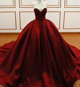 Princess Ball Gown Burgundy Quinceanera Dresses Satin Sweetheart Wedding Dresses MyChicDress