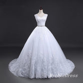 Vintage Wedding Dresses A Line Lace Apllique Bridal Gown Crystal Belt MyChicDress