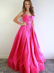 2024 Pink Formal Evening Dresses Satin Strapless Prom Dresses Long MyChicDress